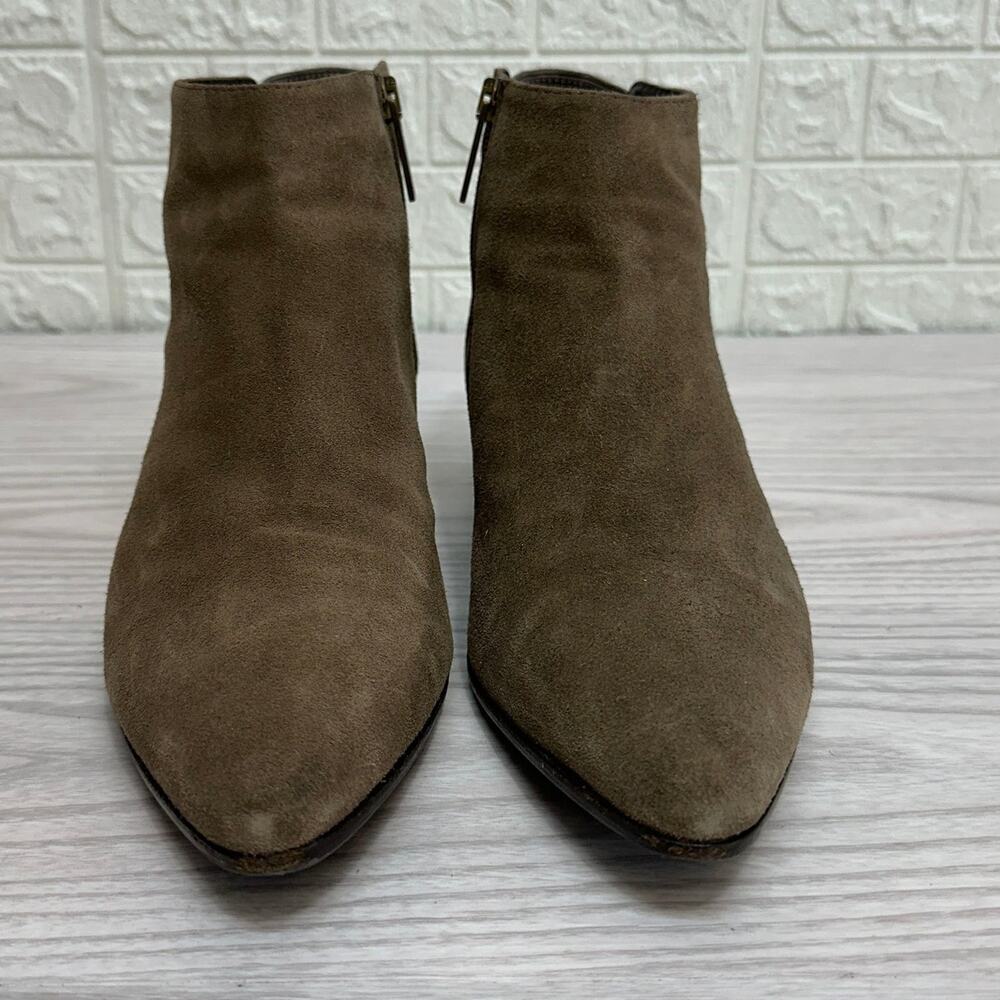Aquatalia Franca Bootie SZ 8.5 Pointed Toe Zip Ankle Taupe Tan Suede Waterproof